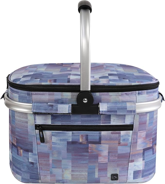 ALLCAMP Insulated Cooler Bag Portable Collapsible Picnic Basket Cooler with Sewn in Frame (Medium Purple Pattern)