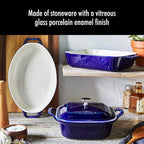STAUB Ceramic 4-pc Baking Pans Set, Casserole Dish with Lid, Brownie Pan, Dark Blue