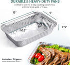 FUNSTITUTION Aluminum Foil Pans 9x13 (30 Pack) - Disposable Aluminum Baking Pans With High Heat Conductivity For Grilling, Cooking, Storing, Prepping