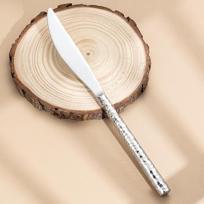 Hammered Silverware Set,Zerophilo Flatware Set 20 Pieces 18/10 Stainless Steel Cutlery Set for 4 Mirror Polished,Dishwasher Safe