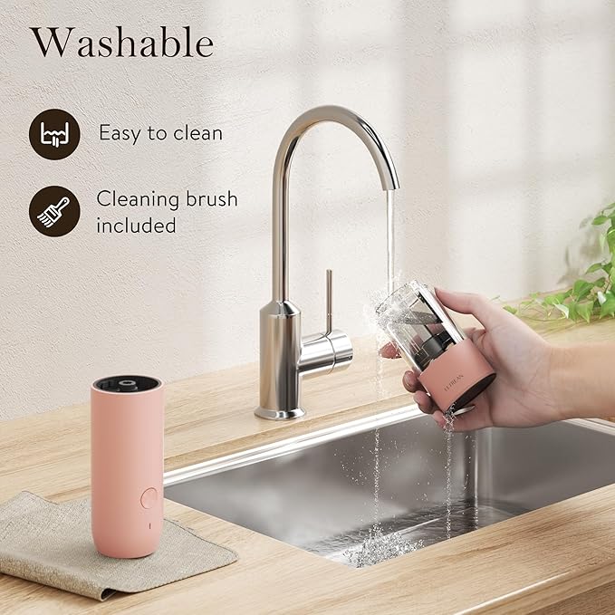 Ultrean Electric Pepper Grinder, Rechargeable Salt and Pepper Grinder with 6 Adjustable Coarseness, LED Light, One-Hand Automatic Operation, Pink