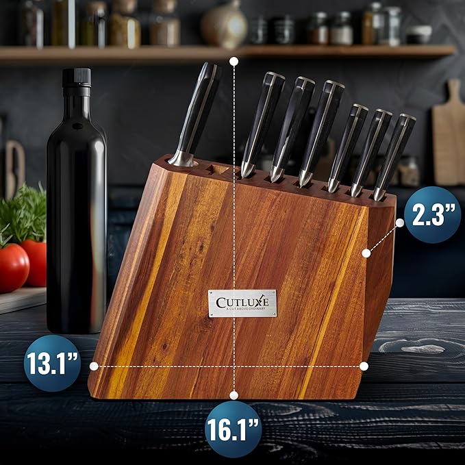 Cutluxe Kitchen Knife Set – 8 Pcs Professional Chef Knife Set with Block – Razor Sharp Knives with Full Tang Design, High Carbon German Steel, Natural Acacia Wood Block – Artisan Series