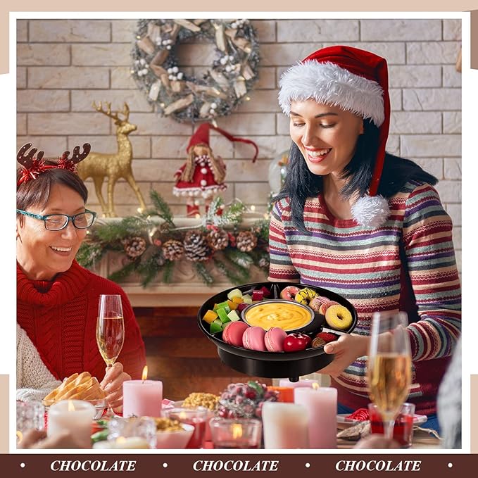 Lallisa Electric Fondue Pot Set, Chocolate Fondue Kit, Electric Fondue Maker, detachable Serving Trays with 4 Roasting Forks, gift Set for Date Night House Warming Melting Parties(Black)