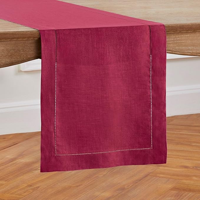 Solino Home Linen Beet Table Runner 72 Inches Long - 100% Pure Linen Hemstitch Table Runner 14 x 72 Inch for Dresser, Dining, Summer, Fall, Autumn, Halloween - Classic Hemstitch