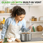 NutriChef 6-Quart Stainless Steel Stockpot – 18/8 Food Grade Heavy-Duty Induction-Compatible Pot with See-Through Lid, Ideal for Stews, Broths, Simmering & Soups, Dishwasher Safe – NCSP6