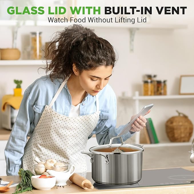 NutriChef 6-Quart Stainless Steel Stockpot – 18/8 Food Grade Heavy-Duty Induction-Compatible Pot with See-Through Lid, Ideal for Stews, Broths, Simmering & Soups, Dishwasher Safe – NCSP6