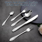 Silverware Set for 8, 40-Piece Flatware Set Include Spoons And Forks Set, Stainless Steel Cutlery Set with Line Pattern, Mirror Polished, Dishwasher Safe.