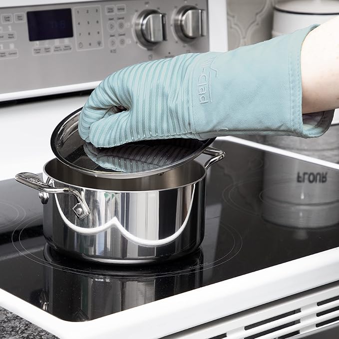 All-Clad Silicone Oven Mitt: Heat Resistant up to 500 Degrees - 100% Cotton & Silicone, 14"x7" Oven Mitt for Kitchen and Barbeque, 1-Pack, Rainfall