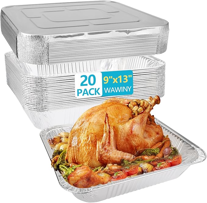 9x13 Thickened Aluminum Foil Pans With Lids, 20Pack Extra Deep Disposable Aluminum Pans for Roasting, Baking, Cooking, Food Prep, Chafing, Steam Table, Oven, Cake, and Party Catering.