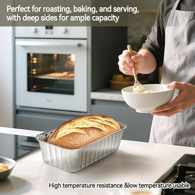 2lb Aluminum Loaf Baking Pans,Heavy Duty Foil Baking Container for Baking Holiday Treats Food Storage, Takeout,Homemade or Commercial- 8.5 x 4.5 x 2.5 (50 Pack)