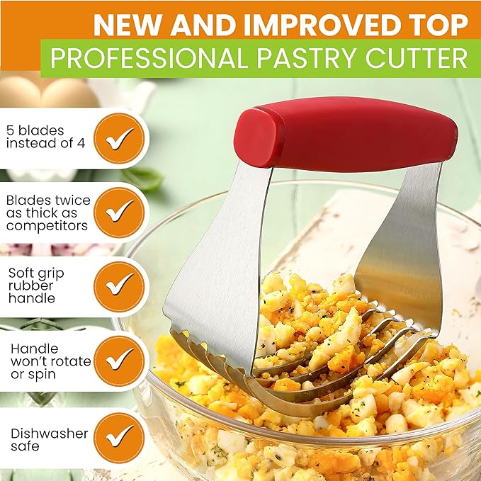 Spring Chef Red XL Size Dough Blender Tool For Baking, Heavy Duty Pastry Blender Tool for Easy Mixing, Stainless Steel Pastry Cutter with Sharp Blades, Dishwasher Safe Dough Mixer