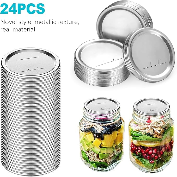 ZukoCert 24 Pcs 70mm Regular Mouth Canning Jar Lids, Leak-Proof Airtight Split-Type Metal Lids for Ball & Kerr Jars, Home Canning & Preservation