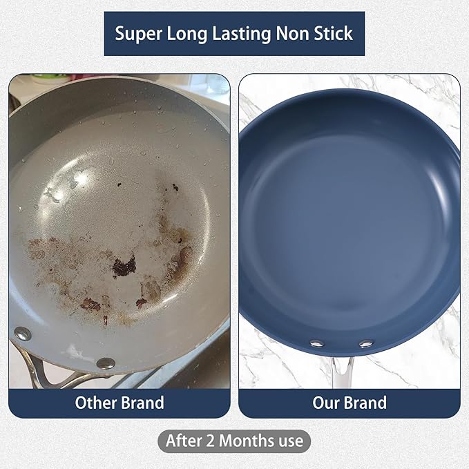 Stainless Steel Non Stick Frying Pan,10 Inch Healthy Non Toxic Ceramic Coating Cookware with Lid,Works on Induction, Electric Stove and Gas Cooktops,PTFE PFAS PFOA Free Skillet,Dishwasher&Oven Safe