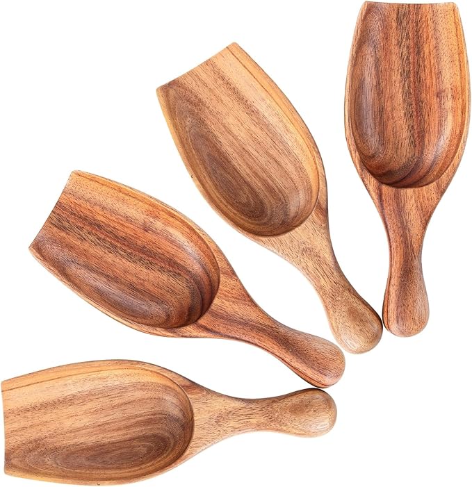 Acacia Coffee Scoop, 4pcs Large Wood Scoops for Coffee Beans, Big Wooden Scoops Shovel for Big Jars Canisters Ground Coffee, Sugar, Salt
