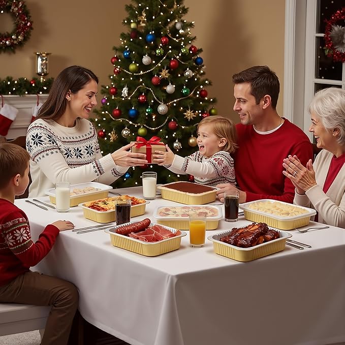 Aluminum Foil Pans,Heavy Duty Aluminum Pans, Disposable Aluminum Pans,Gold Foil Pans, Deep Container for Heating, Baking, Cooking, BBQs, Parties,Storing,Catering (2200ml/74.4oz 5 Pack)