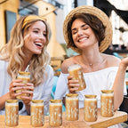 Mumufy 8 Pack Gift for Women Cute Glass Cup Tumbler Flower Iced Coffee Mugs 16 oz Glass with Bamboo Lid & Straw, Mothers Day Birthday Gift for Mom Sister Bridesmaid Baby Shower (Boho Floral)