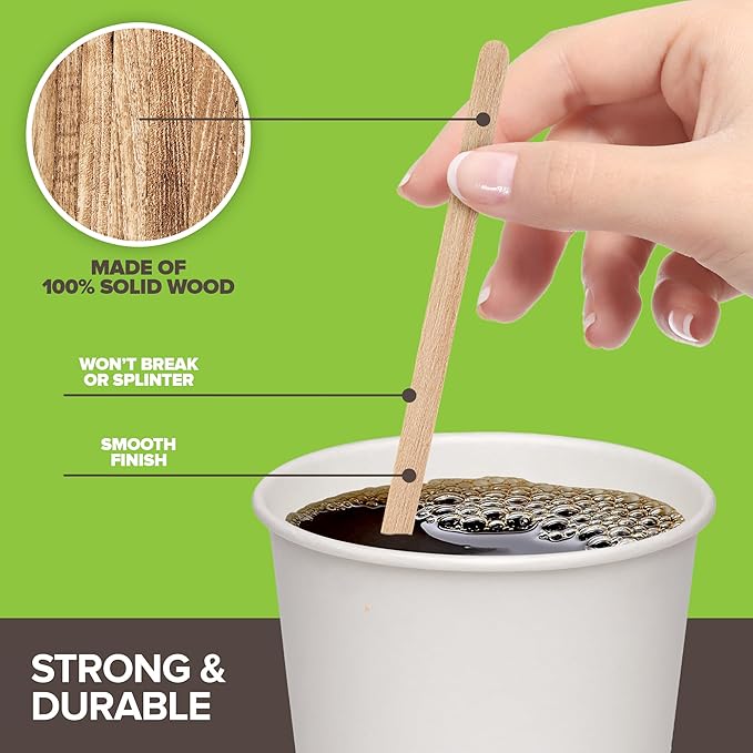 1000 Count Wooden Coffee Stir Sticks, Bulk Wood Stirrers for Coffee and Tea, Disposable Drink Stirrers for Hot Drinks, 7.5 Inch Wooden Coffee Stirrers for Home, No Plastic Stir Sticks