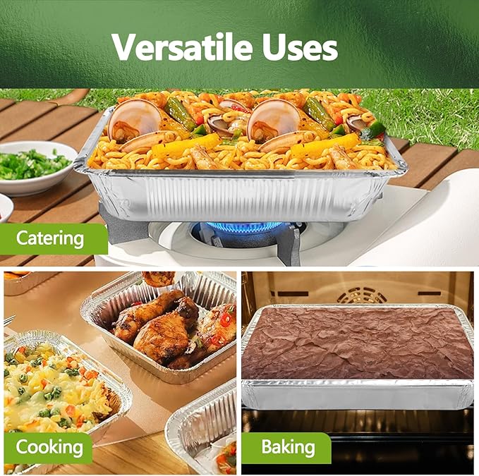 Thickened 30 Pack Heavy Duty Aluminum Foil Pans, 9x13 Disposable Aluminum Tin Foil Pans for Baking Roasting & Chafing, Half Size Steam Table Deep Pans, Extra Cake & Oven Pan