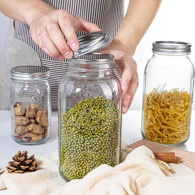 WELLIFE 3 Pack 64oz Wide Mouth Mason Jars,Half Gallon Mason Jar for Pickling, Canning, Fermenting and Food Storage, Microwave & Dishwasher Safe