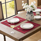 Romanstile Cloth Placemats Set of 8-12 x 18 Inch, Heat Resistant Double Layered Thickened Burlap Christmas Place Mats, Washable Faux Linen Farmhouse Table Mats for Kitchen/Dining/Party/Outdoor, Red