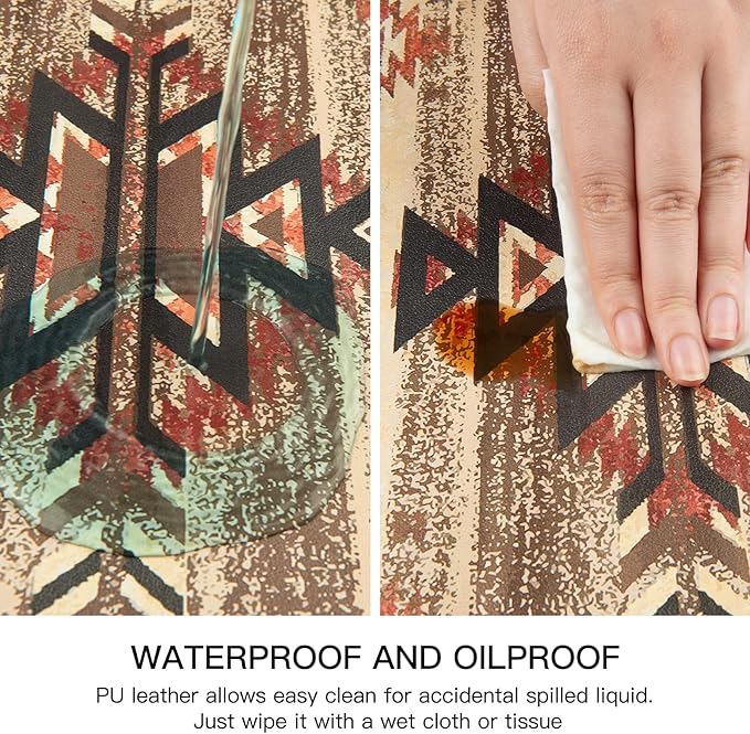 QIYI Placemats Set of 4, 12x18 Inch PU Leather Place Mats for Kitchen Dinning, Heat Resistant Anti Slip Brown Table Mats, Waterproof Wipeable Washable Placemat Party Table Décor, Geometric Motifs