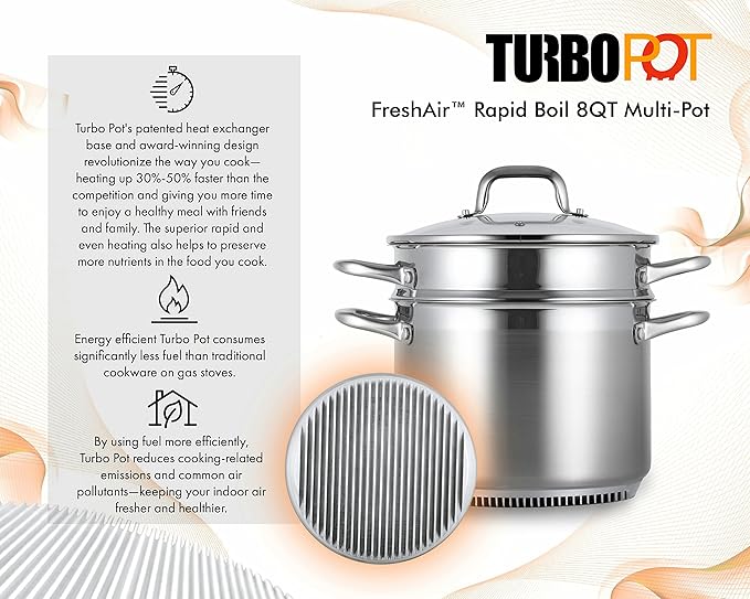 FreshAir Stainless Steel 8Qt Turbo Steamer/Pasta Cooker