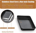 E-far Baking Pan with Lid, 10.5 x 8.3 x 2 Inch Nonstick Rectangle Stainless Steel Cake Pan Sheet for Toaster Oven, Black Bakeware for Cakes Brownies Casseroles, Non-toxic & Healthy, Set of 2