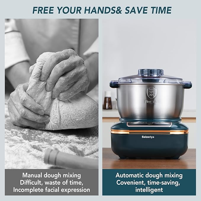 Electric Dough Maker with Ferment Function, 5L(4.5QT) Dough Mixer Machine with Stainless Steel Bowl, Flour Kneading Machine for Pizza Bread,onion green