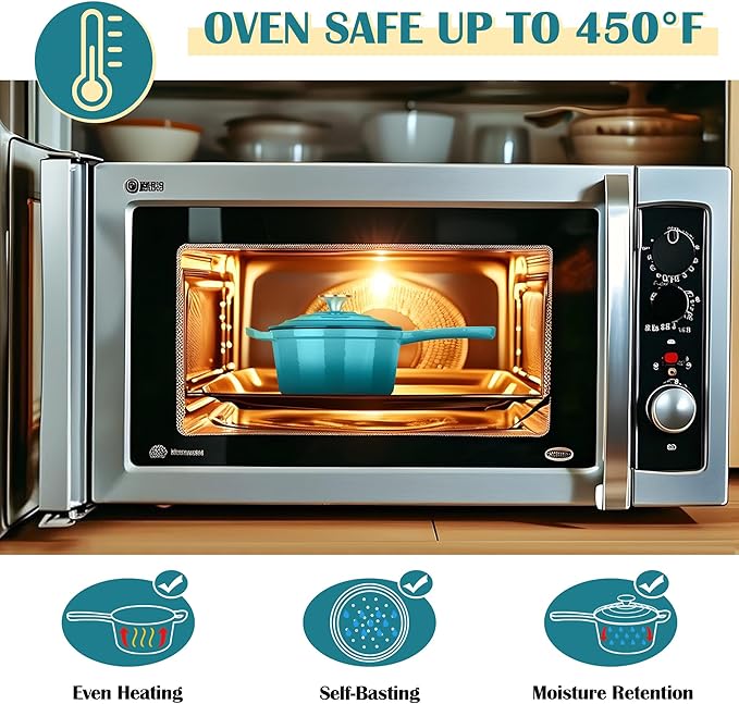 E-far Enameled Cast Iron Sauce Pan with Lid, 1 Quart Dutch Oven Saucepan, Mini Sauce Pot for Cooking, Boiling, Healthy & Non Toxic, Induction & Oven Safe, Green