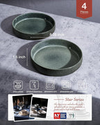 famiware Star 8.25" Pasta Bowls, Large Dinner Bowls Set of 4, Salad Bowl Plates, Shallow Bowls for Eating, Deep Forest