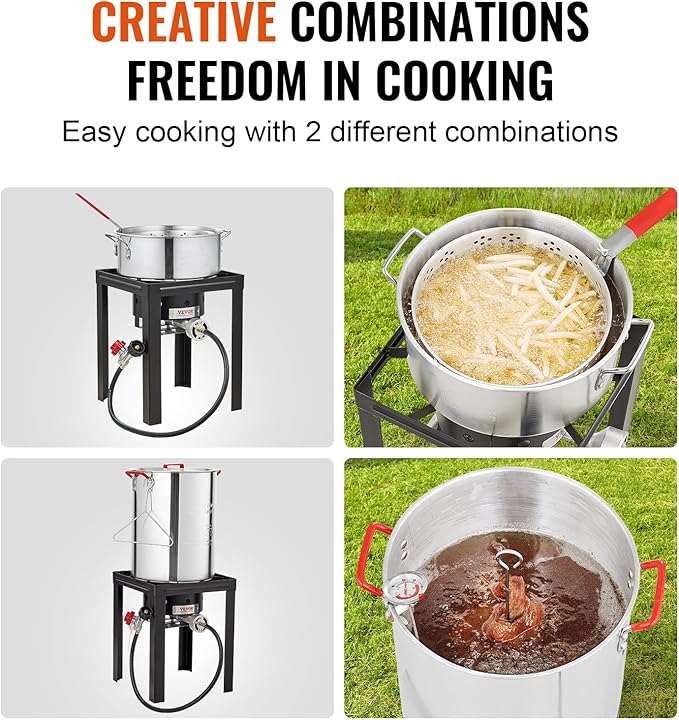 VEVOR Turkey Deep Fryer, 30-qt Turkey & 10-qt Outdoor Aluminum Seafood Boiling Kit, Fish Steamer Cooker Set, 54,000 BTU Burner Propane Gas Boiler, Gifts for Thanksgiving Day