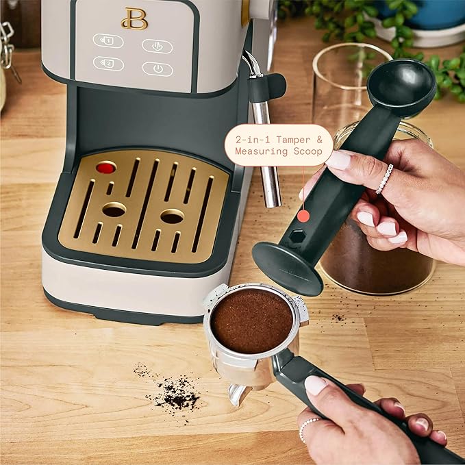 Beautiful 20-Bar Slim Espresso Machine | Single & Double Shot Programmable Brewing, Compact 4.7-in Width, Stainless Cup Warmer, Auto Shut-Off, 50 oz Tank (Porcini Taupe)