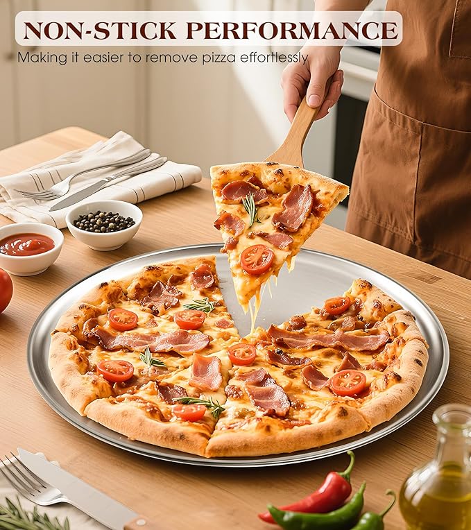 Stainless Steel Pizza Pan 14 inch, Pizza Pan for Oven, Steel Pizza Tray, Thick Round Pizza Plate Pizza Baking Sheet, Easy Clean & Dishwasher Safe, Set of 1