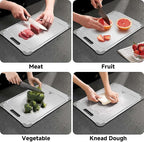 100% Pure Titanium Cutting Board with Grooves, Update Double Side Titanium Chopping Board, Silicone Anti-slip Stainless Cutting Boards for Kitchen 10 * 14 IN, Grey