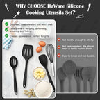 HaWare Kitchen Utensils, 14 PCS Silicone Cooking Utensils Set, Heat Resistant Kitchen Utensils for Non-stick Cookware, Kitchen Gadgets Tools with Spoons, Spatulas, Whisk, Dishwasher Safe (Black)