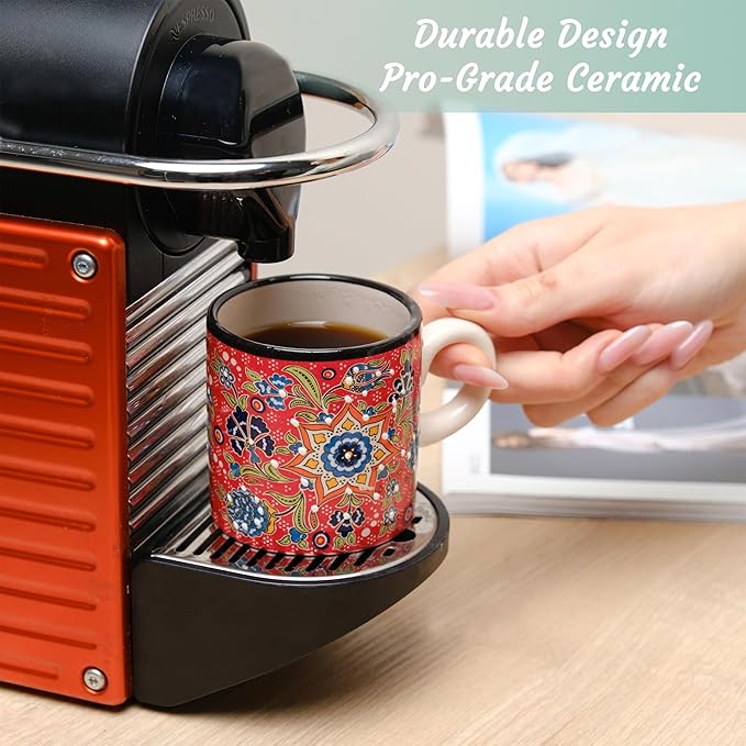 Ceramic Espresso Cups, 5 Oz Espresso Cups Set of 4, Handmade Espresso Cup, 2.75 Inch Espresso Mugs, Multicolor Demitasse Cups, Microwave & Dishwasher Safe Espresso Mugs, Coffe Mug Set (FLOWER BLOOM)