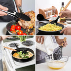 Kitchen Utensils Set of 12, E-far Silicone Cooking Utensils with Holder, Non-stick Cookware Friendly & Heat Resistant, Includes Spatula Tong Whisk Ladle Brush Slotted Turner Spoon(Black)