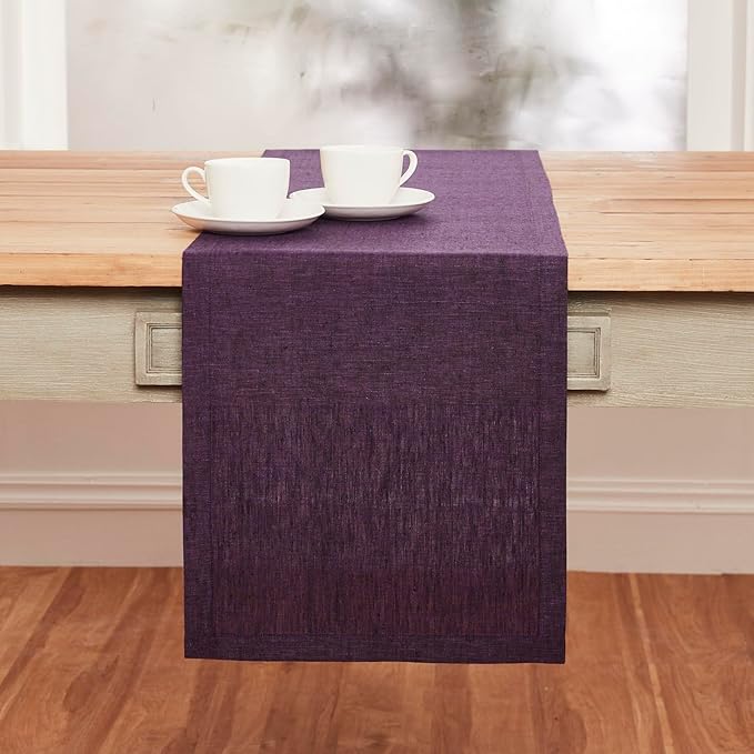 Solino Home Linen Grape Table Runner 108 Inches Long - Athena, 100% Pure Linen Dining Table Runner 14 x 108 Inch for Summer, Fall, Autumn, Halloween