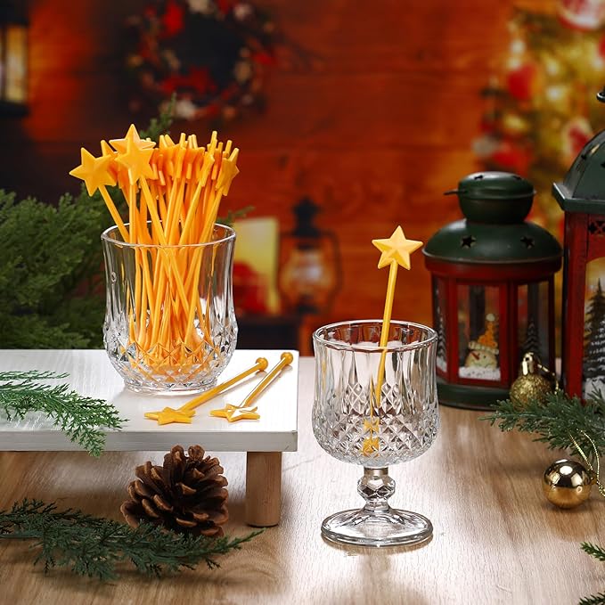 30 Pcs Christmas Drink Stirrers Xmas Stir Stick Holiday Coffee Swizzle Stick Reusable Plastic Hot Cocoa Bar Chocolate Decoration Cocktail Mixer(Christmas Star,Yellow)