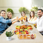 Set of 3 Serving Platters with Handles 16.5/15/13.2 Inch Reusable Large Serving Trays, Party Food Tray, Rectangular Dinner Plates for Cookie, Cake, Turkey, Cheese, Fruit, Snack(Amber)