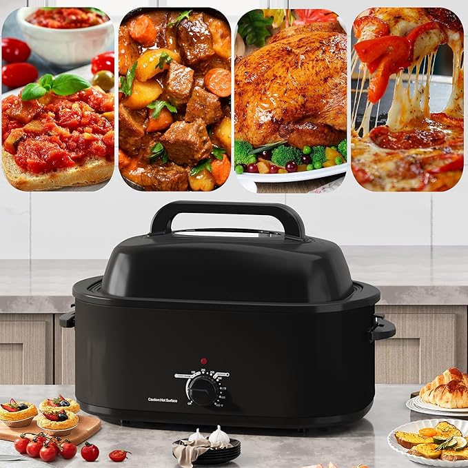 SUNVIVIPRO Roaster Oven 28 Quart, Electric Turkey Roaster with Self-Basting Lid, Removable Pan & Rack, Variable Temp Control, Stainless Steel, Black