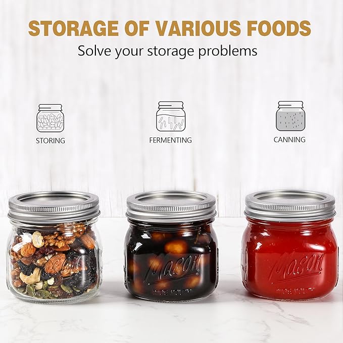 12PCS Wide Mouth Mason Jars 16oz with Airtight Lids and Bands, Canning Jars with Crystal Glass for Food Storage, Spice Jars, Canning, DIY Projects, Jam, Jelly, Honey, Preserving, Drinking