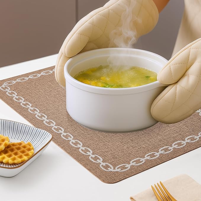 Placemats Set of 4, Heat Resistant & Waterproof Table Mats for Dining, Non Slip Scratch Proof Place Mats for Kitchen, Easy to Clean - Outdoor,Indoor Use（17x12 Inch）