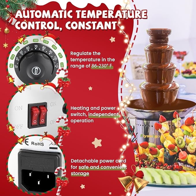 4-Tier Commercial Chocolate Fountain 11Lbs Large Chocolate Fondue Tower Stainless Steel Chocolate Melting Heating Machine for Nacho Cheese Liqueurs Party Wedding, Catering, Knob Control