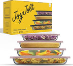 JoyJolt 8-Piece Borosilicate Glass Oven Dishes with Blushy Pink Lids, Rectangle Deep Glass Baking Dish Set, Baking Pans for Lasagna Casserole Cake, Bakeware Set, Freezer to Oven Tray to Dishwasher