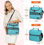 OPUX Lunch Box For Men Women, Insulated Large Lunch Bag Adult Work, Double Decker Lunchbox Meal Prep Dual Compartment Leakproof Lunch Cooler,Soft Lunch Tote Boys Girls Kids School, Aqua Turquoise 12L