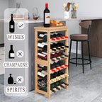 24 Bottles Floor Wine Rack with Tabletop, 6 Tier Bamboo Wine Display Storage Shelves, Wave Bars Freestanding Wine Bottle Organizer Shelf for Kitchen Pantry Cellar, Natural