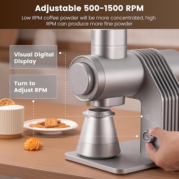 Gevi VelPro 400 Single Dose Espresso Grinder with Variable Speed, Stepless Adjustment, 64mm Titanium Flat Burr & Single Dosing Cup, Coffee Bean Grinder for Drip, French Press & Cold Brew-Silver