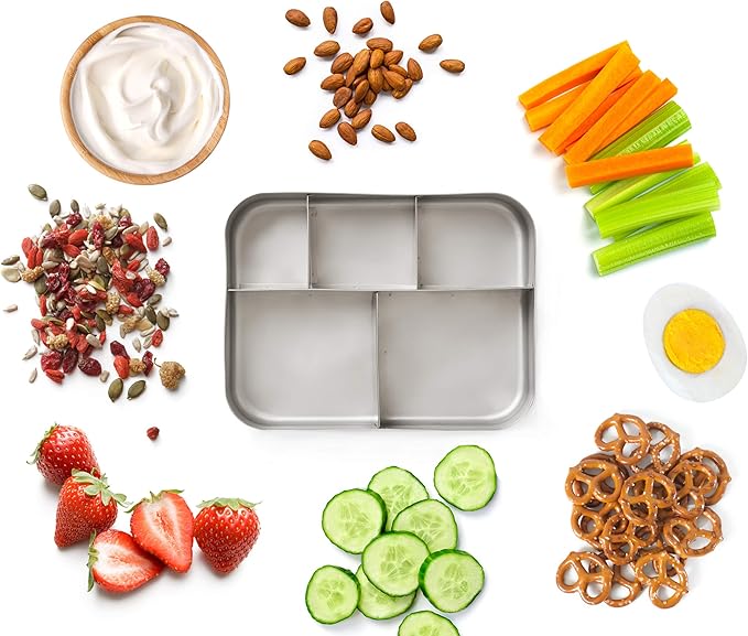 Stainless Steel Bento Box Lunch and Snack Container for Kids and Adults, 5 Sections
