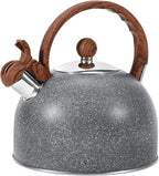 GGC 2.7QT/3L Whistling Tea Kettles for Stove Top, Stainless Steel Tea Kettle with for Boiling Water Milik or Coffee, Starry Gray Tea Pots with Wooden Anti Heat Handle
